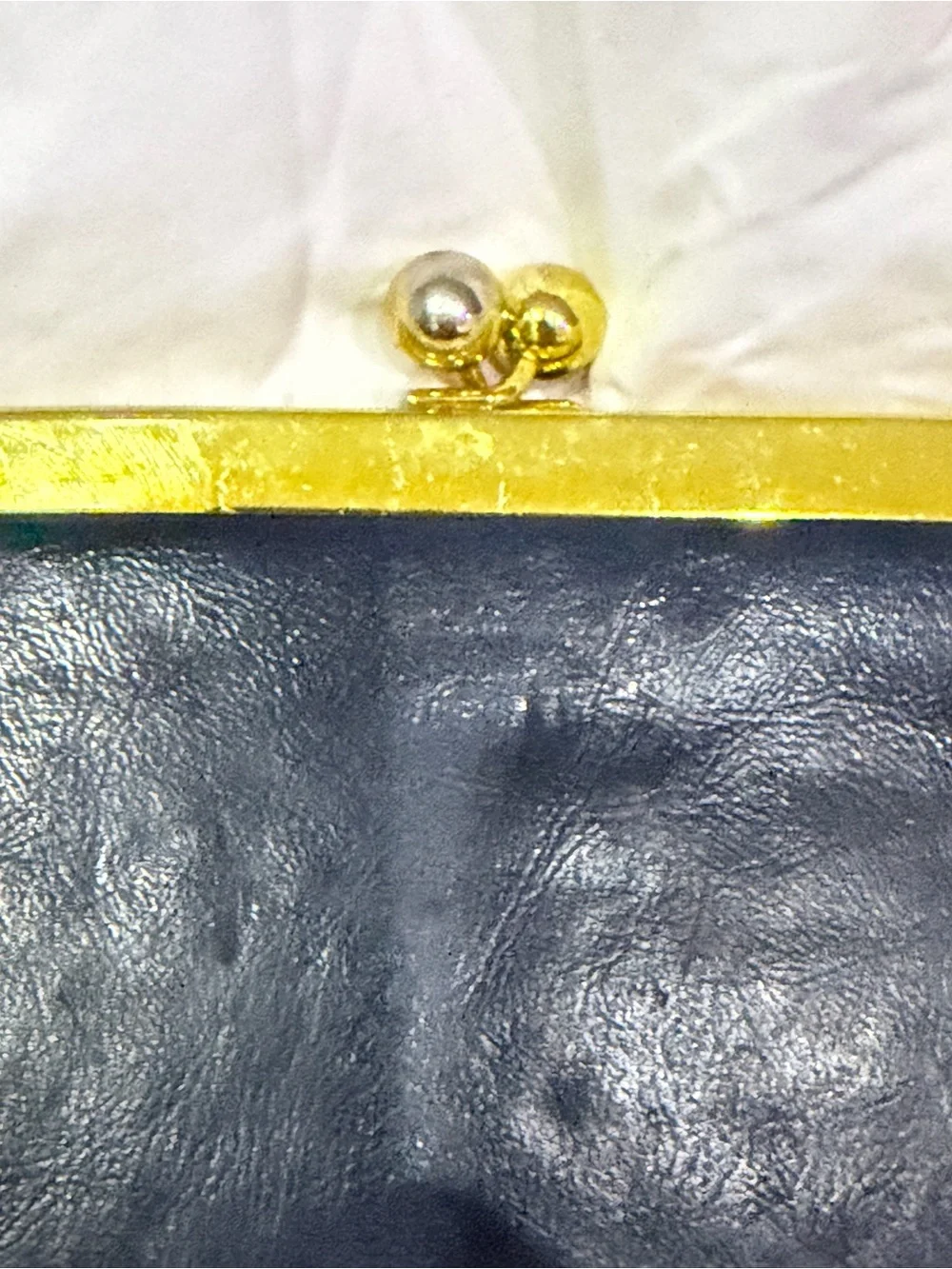 Navy Leather Frame Clutch with Gold Kiss-Lock